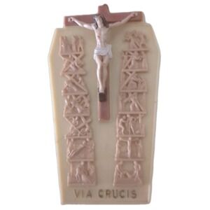 Pre-owned Plastic Light Weight VIA CRUCIS - 14 STATIONS, PLAQUE (Size Of A Hand)